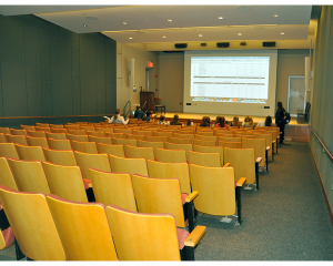 Paresky Auditorium is often used for lectures, screenings, and performances. Located in the basement of the Paresky Center, the auditorium seats 150.