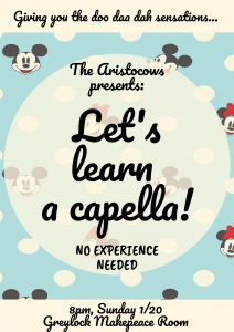 Come learn a capella with The Aristocows!