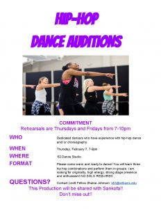 Audition for the Spring Hip-Hop Concert with Levitt Fellow Shakia Johnson and Sankofa