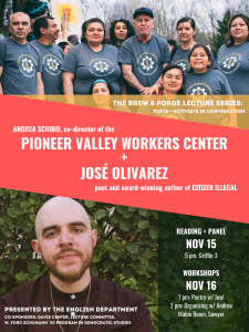 Poet José Olivarez in Conversation w/ Andrea Schmid, Pioneer Valley Workers Center – 11/15