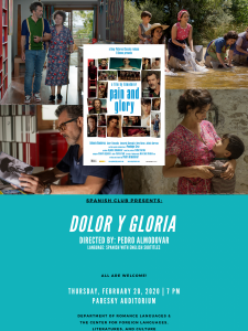 Film screening: Pain and Glory (Dolor y gloria) (2019) by Pedro Almodovar