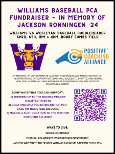 Support Williams Baseball on Sat 4/6 at 1pm for Charity