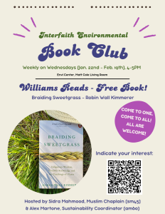 Interfaith Environmental Book Club weekly on Wednesdays, 4-5pm